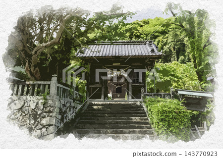 水彩畫：岡山縣真庭市勝山玉雲神社瑞神門 143770923