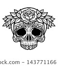 Day of the Dead Sugar Skull with Rose Wreath Vector Art 143771166