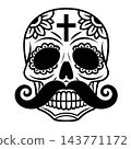 Mexican Sugar Skull with Mustache Day of Dead Vector Art 143771172
