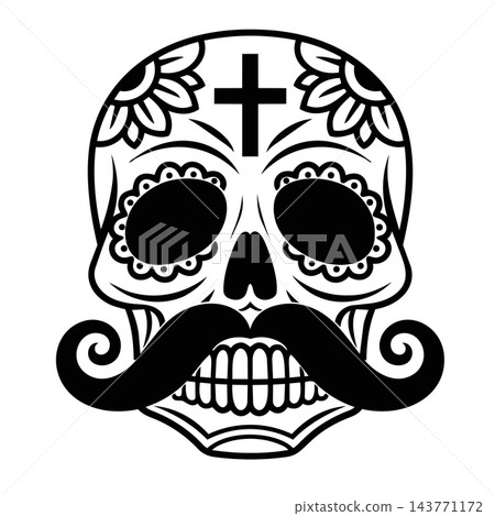 Mexican Sugar Skull with Mustache Day of Dead Vector Art Mexican Sugar Skull with Mustache Day of Dead Vector Art 143771172