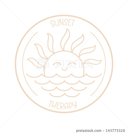 Sunset Emblem With Smiling Sun Line Art 143773328