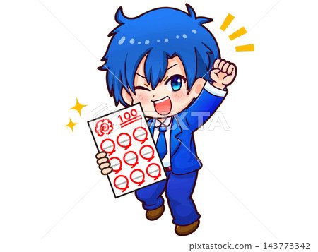 Q版人物插畫素材2:一個男孩在考試中獲得滿分後高興地揮拳慶祝。 Q版人物插畫素材2:一個男孩在考試中獲得滿分後高興地揮拳慶祝。 143773342