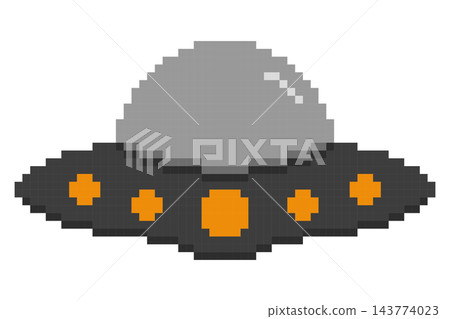 Pixel art UFO flying saucer, isolated illustration Pixel art UFO flying saucer, isolated illustration 143774023