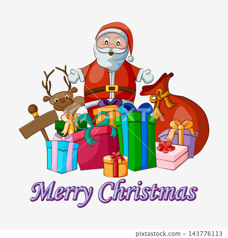vector cartoon illustration of a man wearing a hat and gloves with gifts vector cartoon illustration of a man wearing a hat and gloves with gifts 143776113