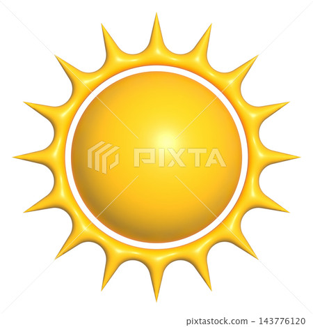 Yellow sun with long pointed rays, isolated illustration 143776120