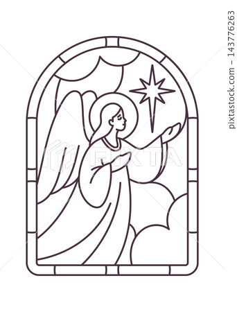 Angel Reaching Star Stained Glass Line Angel Reaching Star Stained Glass Line 143776263