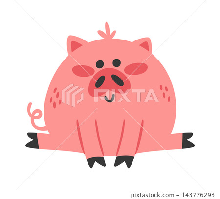 Pig Sitting Chubby Cartoon Pig Sitting Chubby Cartoon 143776293