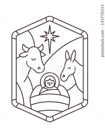 Nativity Scene Stained Glass Line Art Nativity Scene Stained Glass Line Art 143776314