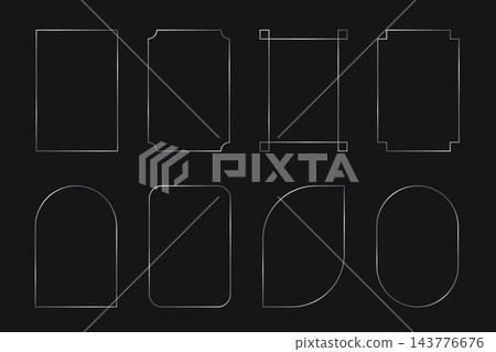 Set of luxury silver geometric frames. Simple elegant metallic templates for wedding invitations or greeting cards, event or party banners isolated on black background. Vector realistic illustration Set of luxury silver geometric frames. Simple elegant metallic templates for wedding invitations or greeting cards, event or party banners isolated on black background. Vector realistic illustration 143776676