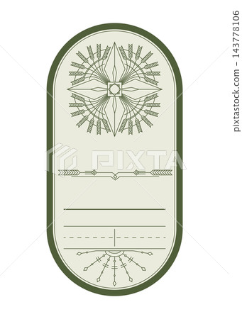 Vintage alcohol bottle label design with ethnic elements in thin line style Vintage alcohol bottle label design with ethnic elements in thin line style 143778106