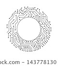 Circuit board circle frame. Abstract digital round frame, hardware board and electronic motherboard pattern vector. Programming science, computer system element 143778130