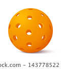 Pickleball Ball Vector Illustration. 3d Orange Pickleball Ball Illustration. Plastic Sports Ball with Holes for Game, Training, Court Sport, Recreation, Equipment Design 143778522