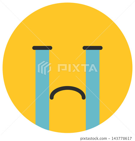 Yellow crying face with long tears, isolated illustration 143778617