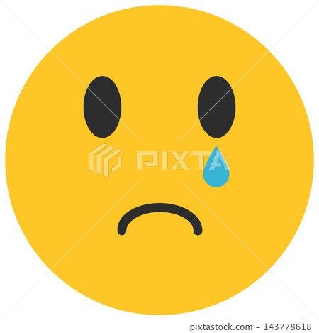 Yellow sad face with teardrop, isolated illustration 143778618