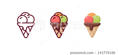 Triple scoop ice cream cone vector icon Triple scoop ice cream cone vector icon 143779186