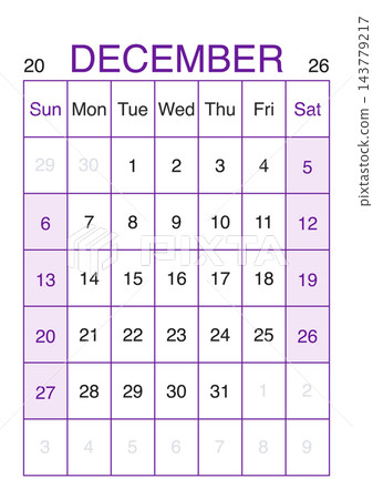 December 2026 English Clear Minimalist Monthly Calendar Template Functional Busi 143779217