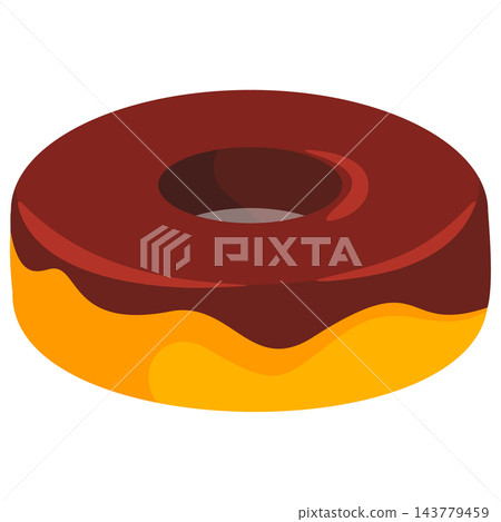 Frosted cocoa doughnut ring for coffee shop menus bakery signs and sweet treat packaging Frosted cocoa doughnut ring for coffee shop menus bakery signs and sweet treat packaging 143779459