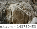 Massive Weathered Limestone Boulder and Rocky Cliff Face in Cany 143780453