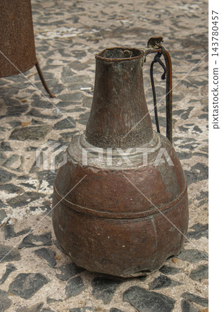 Antique Traditional Hammered Copper Water Jug with Handle Antique Traditional Hammered Copper Water Jug with Handle 143780457