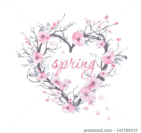 Heart frame spring . Hand drawn. Not AI, vector illustration. Heart frame spring . Hand drawn. Not AI, vector illustration. 143780535
