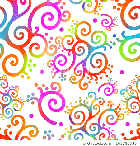 Seamless colored pattern of colorful swirls. hand drawing. Not AI. Vector illustration. Seamless colored pattern of colorful swirls. hand drawing. Not AI. Vector illustration. 143780536