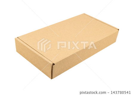 closed empty kraft cardboard box isolated on white background high angle view close up closed empty kraft cardboard box isolated on white background high angle view close up 143780541