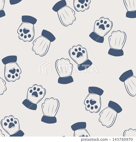 Seamless vector pattern with cute animal paw mittens in line art style Seamless vector pattern with cute animal paw mittens in line art style 143780970
