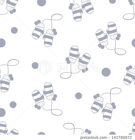 Seamless vector pattern with striped winter mittens in line art style 143780972