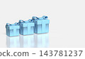 Elegant Blue Gift Boxes with Decorative Ribbons on White Background 3d render. 143781237