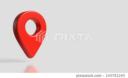 Red Location Pin on Gray Background with Copy Space 3d render. Red Location Pin on Gray Background with Copy Space 3d render. 143781245