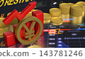 Japanese Yen Symbol with Rising Chart and Gold Coins 3d render. 143781246