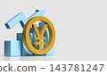Golden Japanese Yen Symbol with Blue Growth Chart and Copy Space 3d render. 143781247