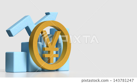 Golden Japanese Yen Symbol with Blue Growth Chart and Copy Space 3d render. Golden Japanese Yen Symbol with Blue Growth Chart and Copy Space 3d render. 143781247