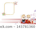 Photo frame New Year's card material: New Year's postcard template featuring two characters eating ozoni (Japanese New Year's soup). 143781360