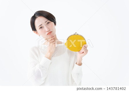 A thinking woman carrying a coin purse A thinking woman carrying a coin purse 143781402