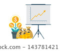 financial growth concept with money tree chart and sacks of cash 143781421