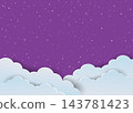 purple night sky with white paper clouds and sparkling stars background 143781423
