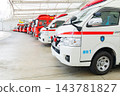 Fire trucks and ambulances waiting at the fire station 143781827