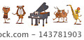 Cartoon groovy music instrument characters 143781903