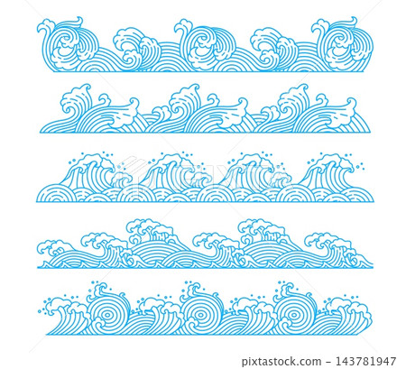 Asian blue sea wave borders with oriental pattern 143781947