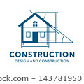 Residence house building icon with blueprint lines 143781950