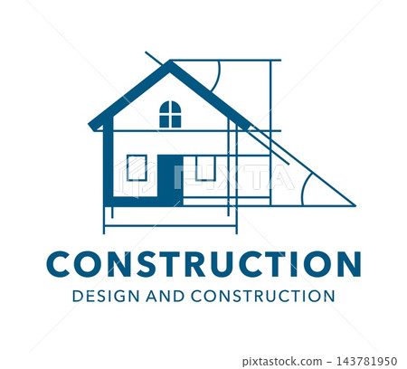 Residence house building icon with blueprint lines Residence house building icon with blueprint lines 143781950