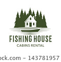 Fishing house cabin rental emblem with cottage 143781957