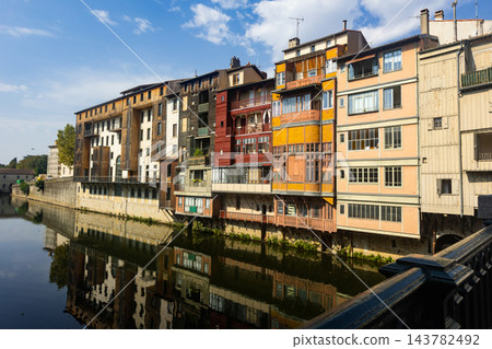 View of river and bridge of city of Castres 143782492