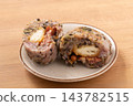Taiwanese rice ball (sausage, quail egg, fried onion, pickled mustard greens, peanuts) 143782515