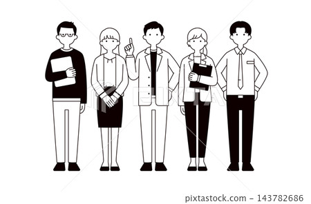 A set of simple line-drawn full-body vector illustrations of several male and female business professionals working in an office. A set of simple line-drawn full-body vector illustrations of several male and female business professionals working in an office. 143782686