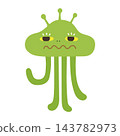 一隻可愛的綠色章魚形外星人插圖，頭上有著觸角。 143782973