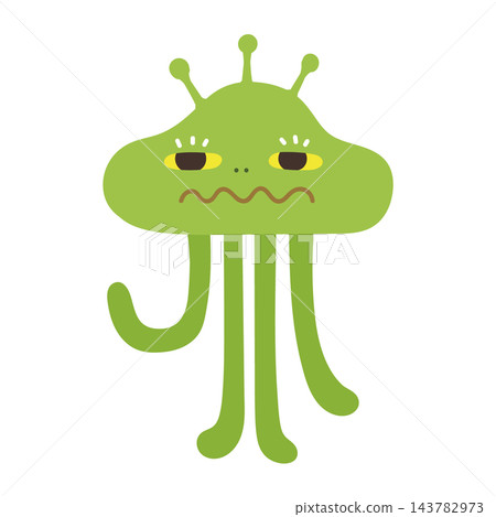 A cute green octopus-shaped alien illustration with antennae on its head. A cute green octopus-shaped alien illustration with antennae on its head. 143782973