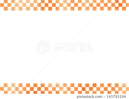 Orange checkered watercolor-style frame illustration, cute decorative frame with a grid pattern. 143783104