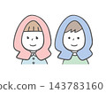 圖中描繪了一名小學生和一名小學生戴著防災帽。 143783160